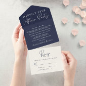 Invitation Tout En Un Réception de mariage bleu marine Happily Ever Afte