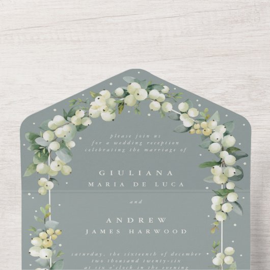 Invitation Tout En Un Réception De Mariage De Berneberge Verte+Eucalyptu (À l'intérieur du haut)