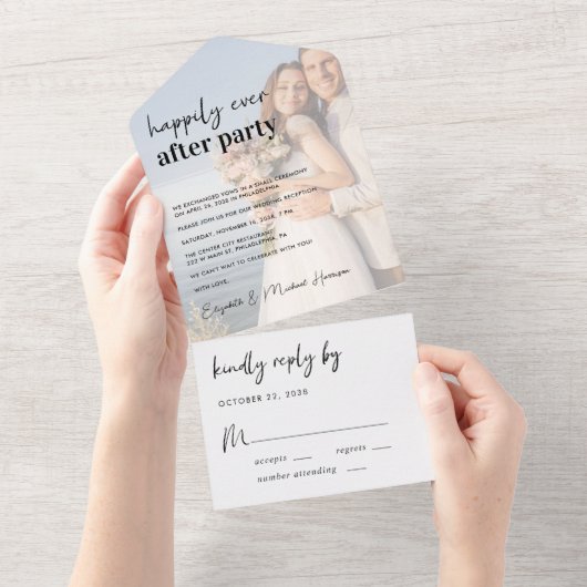 Invitation Tout En Un Réception De Mariage De Photo Chic (Déchirure)