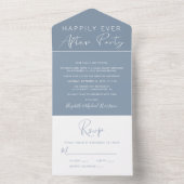 Invitation Tout En Un Réception de mariage Dusty Blue Happily Ever After (À l'intérieur)