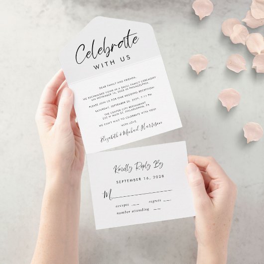 Invitation Tout En Un Réception de mariage Elegant Script