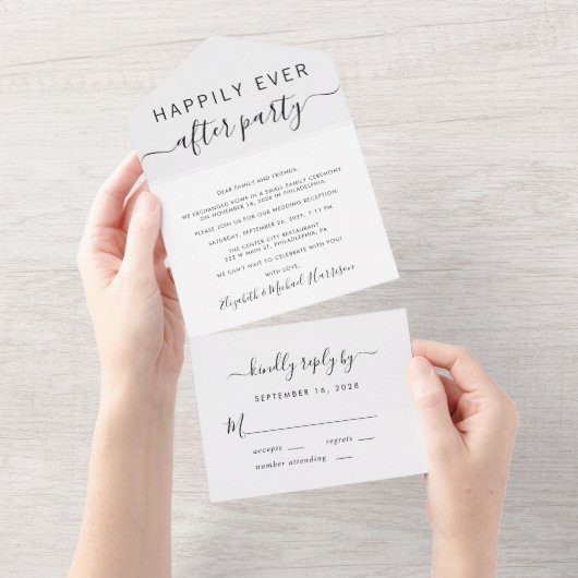 Invitation Tout En Un Réception de mariage et fin heureuse (Déchirure)