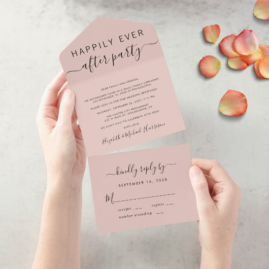 Invitation Tout En Un Réception de mariage Happily Ever After teintée de