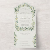 Invitation Tout En Un Réception de mariage Navy Snowberry+Eucalyptus uni (À l'intérieur)