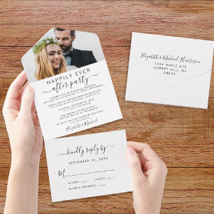 Invitation Tout En Un Réception de mariage photo élégante et heureuse po