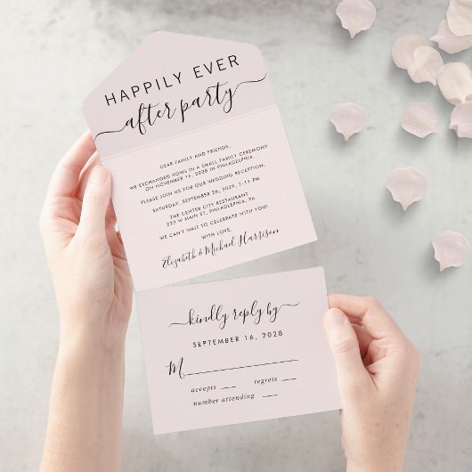 Invitation Tout En Un Réception de mariage rose pour toujours heureux