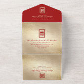 Invitation Tout En Un Rectangle classique Double Bonheur Mariage chinois (Dehors)