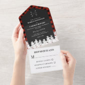 Invitation Tout En Un Red Buffalo Check Russe Flèche Mariage Monogramme (Déchirure)