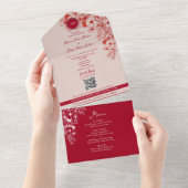 Invitation Tout En Un Red Floral Photo Wedding (Déchirure)