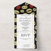 Invitation Tout En Un Red Gold Lips Baisers Romantique Chic Mariage (À l'intérieur)