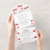 Invitation Tout En Un Red Poppies Aquarelle Script Mariage élégant (Déchirure)