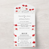 Invitation Tout En Un Red Poppies Aquarelle Script Mariage élégant (À l'intérieur)