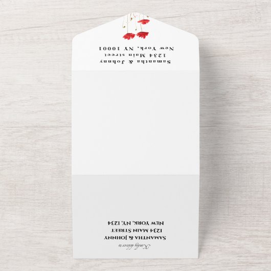 Invitation Tout En Un Red Poppies Aquarelle Script Mariage élégant (Dehors)