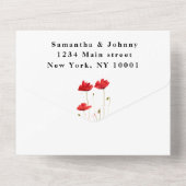 Invitation Tout En Un Red Poppies Aquarelle Script Mariage élégant (Verso)