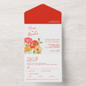 Invitation Tout En Un Red Poppy Floral QR Code RSVP Mariage (À l'intérieur)