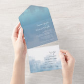 Invitation Tout En Un Réflexions aquarelle Mariage Dusty Blue ID774 (Déchirure)