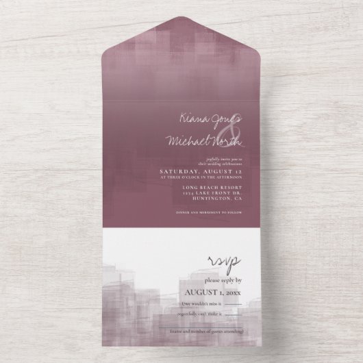 Invitation Tout En Un Réflexions aquarelle Mariage Mauve ID774 (À l'intérieur)