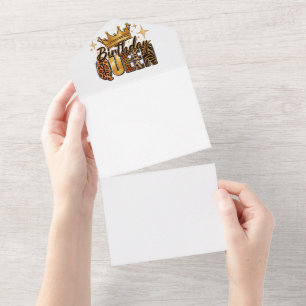 Invitation Tout En Un Reine d'anniversaire avec léopard à couronne dorée