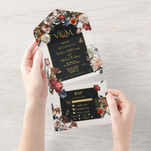 Invitation Tout En Un Rembrandt Moody Initiales Florales de Mariage Tout