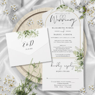 Invitation Tout En Un Réponse de mariage avec détails floraux de verdure