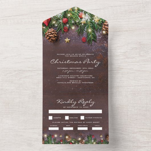 Invitation Tout En Un Réponse pour la fête de Noël rustique (À l'intérieur)