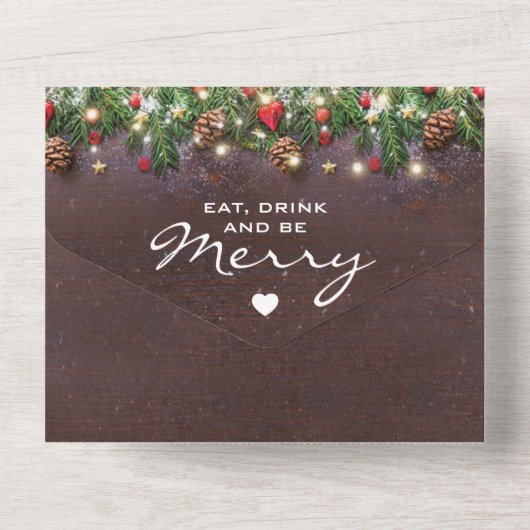 Invitation Tout En Un Réponse pour la fête de Noël rustique (Verso)