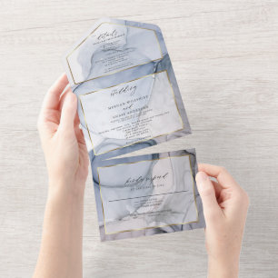 Invitation Tout En Un Résumé Encre Bleu Mauve Poussiéreux Prune