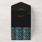 Invitation Tout En Un Retro Blue Gold Scales Art Déco QR Code Mariage (Dehors)