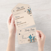 Invitation Tout En Un Retro Boho Crème Cactus Désert Destination Mariage (Déchirure)