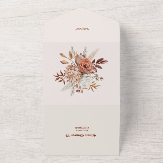 Invitation Tout En Un Retro Boho Terracotta Burnt Orange Mariage (Dehors)