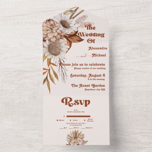 Invitation Tout En Un Retro Boho Terracotta Burnt Orange Mariage (À l'intérieur)