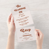 Invitation Tout En Un Retro Boho Terracotta Orange Brûlé Mariage Tout I (Déchirure)