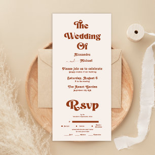 Invitation Tout En Un Retro Boho Terracotta Orange Brûlé Mariage Tout I