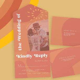 Invitation Tout En Un Retro brûlé orange audacieux PHOTO rsvp mariage