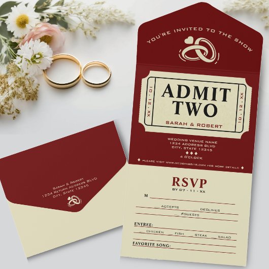 Invitation Tout En Un Retro Cinema Theater Admettez Deux Mariages de bil