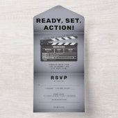 Invitation Tout En Un Retro Movie Film Clap Board Gris Mariage (À l'intérieur)