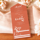 Invitation Tout En Un Retro simple orange blanc script chic mariage