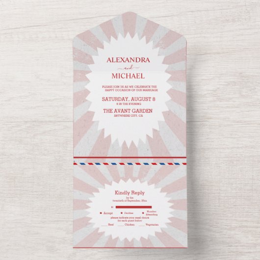 Invitation Tout En Un Retro Super 70's thème Muted Tones Mariage tous (À l'intérieur)