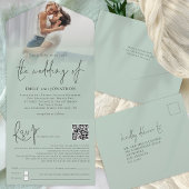 Invitation Tout En Un Revêtement photo moderne QR Code Sage Script Maria