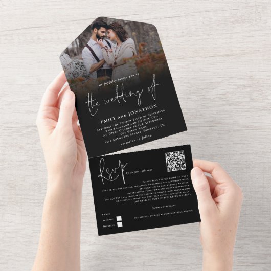 Invitation Tout En Un Revêtement photo moderne QR Code Script Mariage no (Déchirure)