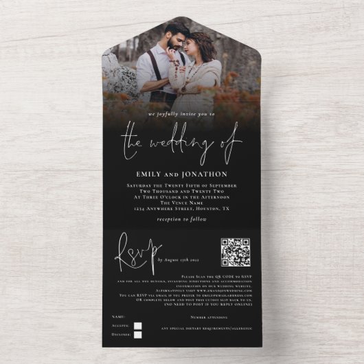 Invitation Tout En Un Revêtement photo moderne QR Code Script Mariage no (À l'intérieur)