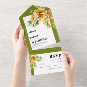 Invitation Tout En Un Rhododendron fleurs orange jaune mariage automnal