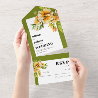 Invitation Tout En Un Rhododendron orange yellow flowers fall wedding