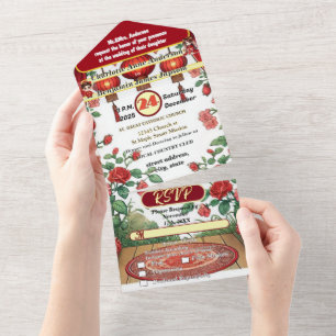 Invitation Tout En Un Robe de Mariée Ancienne Lanterne Rouge Chinoise