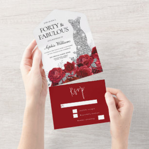 Invitation Tout En Un Robe de soirée en diamant Roses Rouges 40e fête d'