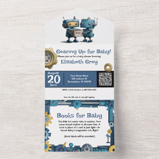 Invitation Tout En Un Robot se prépare pour Baby & Livres (À l'intérieur)