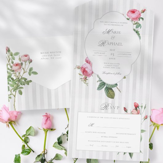 Invitation Tout En Un Romantic Chic French Rose Botanical Wedding