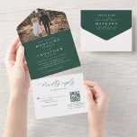 Invitation Tout En Un Romantic Elegant Green Photo QR Code Mariage<br><div class="desc">Faire-part de mariage moderne simple et élégant photo qr code.</div>