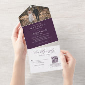 Invitation Tout En Un Romantic Elegant Purple Photo QR Code Mariage (Déchirure)