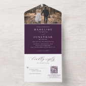 Invitation Tout En Un Romantic Elegant Purple Photo QR Code Mariage (À l'intérieur)
